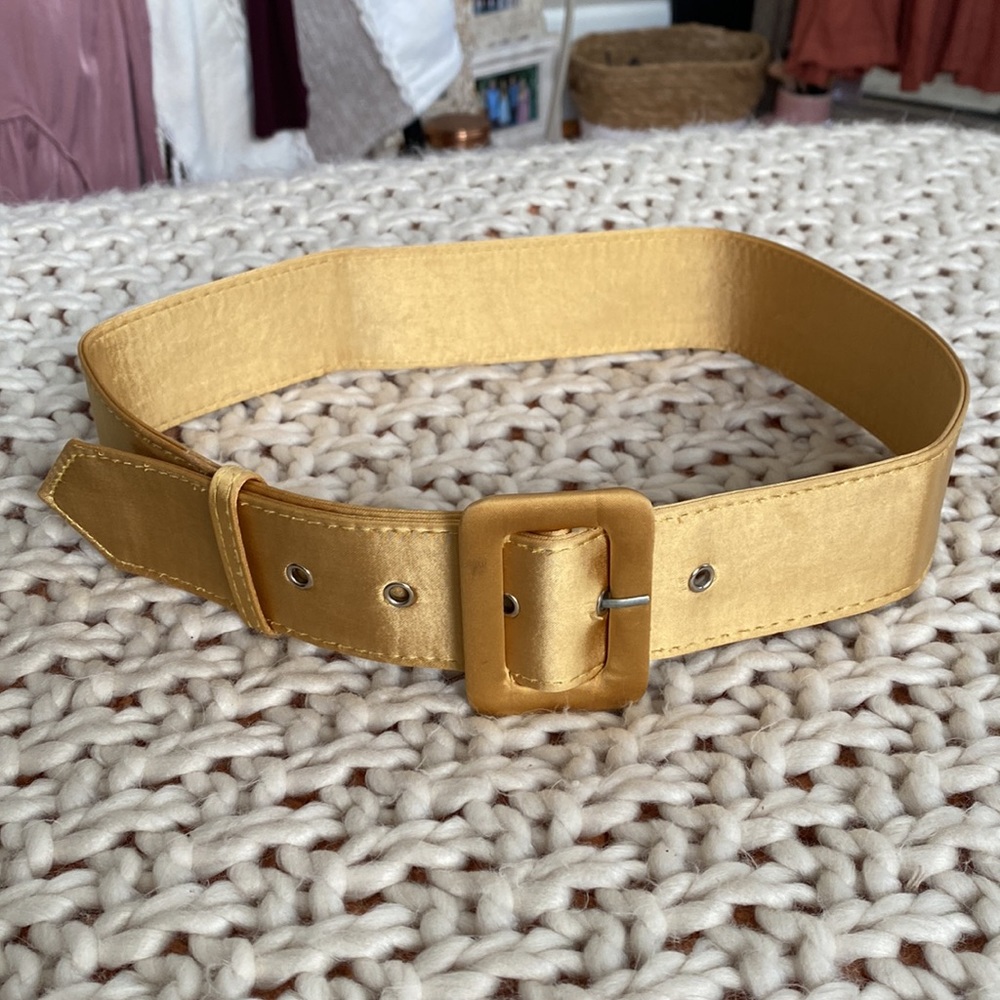 Selfie Leslie Belted Satin Cowl Neck Dress - Mustard - Picture 9 of 14